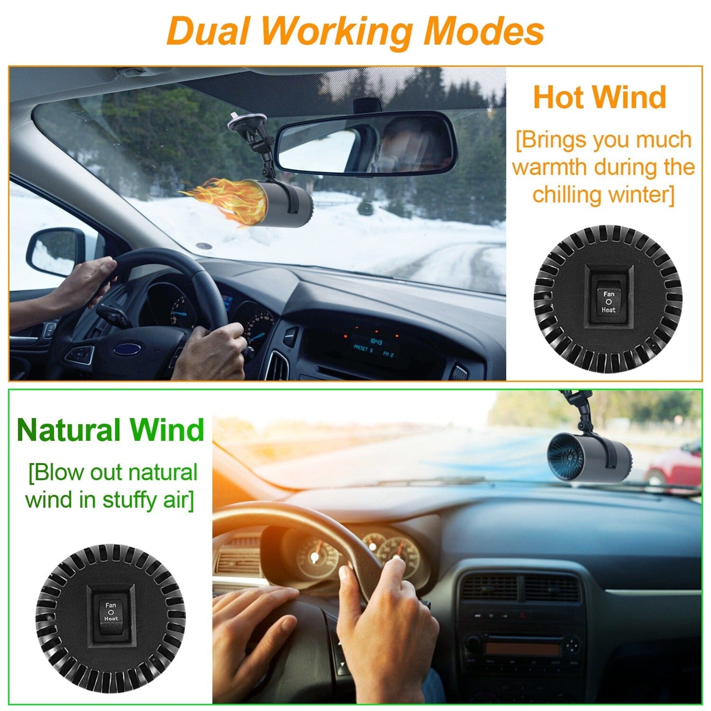 Skorter | 150W Portable Car Heater 2-in-1 Heating Cooling Fan Rotatable Defroster Tinetjener
