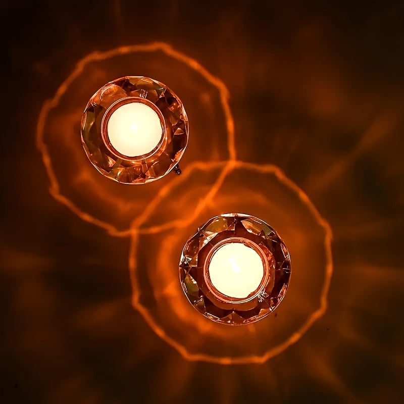 Skorter | 2-piece set with transparent crystal candle holders - European style, romantic diamond candle holders with metal ring base