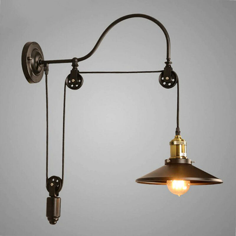 Skorter | Retro Industrial Wrought Iron Light Pulley Wall Sconce Lamp