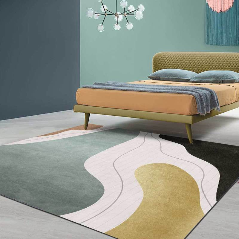 Skorter | Colorful Bedroom Carpet Novelty Color Block Line Pattern Area Rug Polyester Stain Resistant Carpet