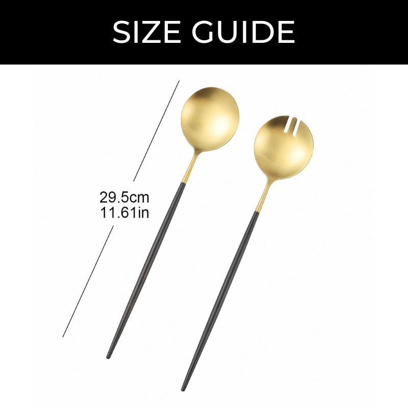Skorter | Black and gold salad cutlery and serving utensils set