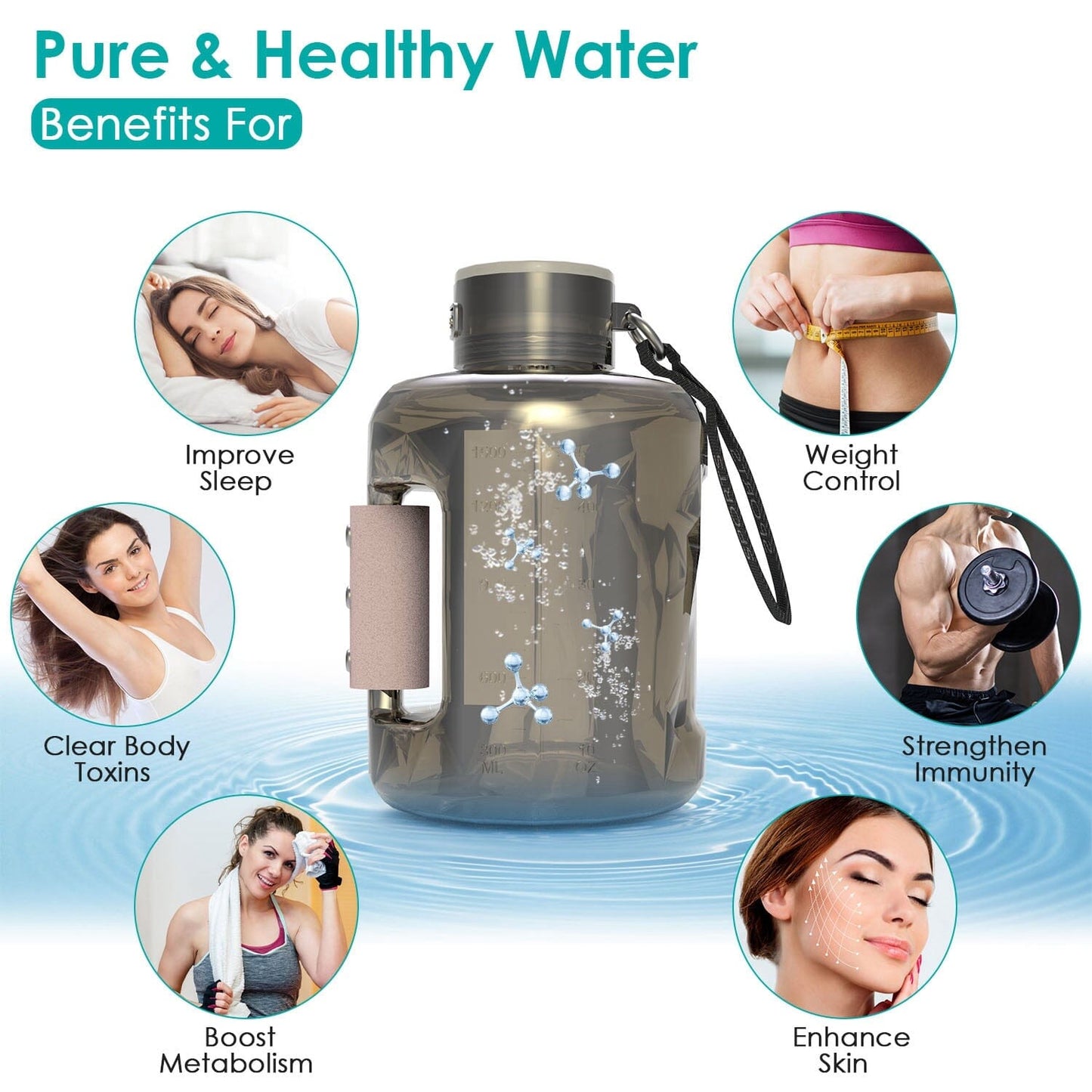 Skorter | 1.5L Large Capacity Portable Rechargeable Hydrogen Water Bottle 6 Min. Quick Electrolysis