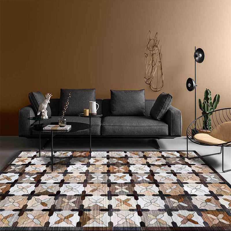 Skorter | Brown Moroccan Carpet Polyester Controlled Pattern Carpet Washable Non-Slip Backing Carpet for Living Room