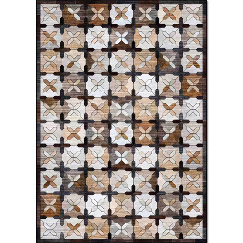 Skorter | Brown Moroccan Carpet Polyester Controlled Pattern Carpet Washable Non-Slip Backing Carpet for Living Room