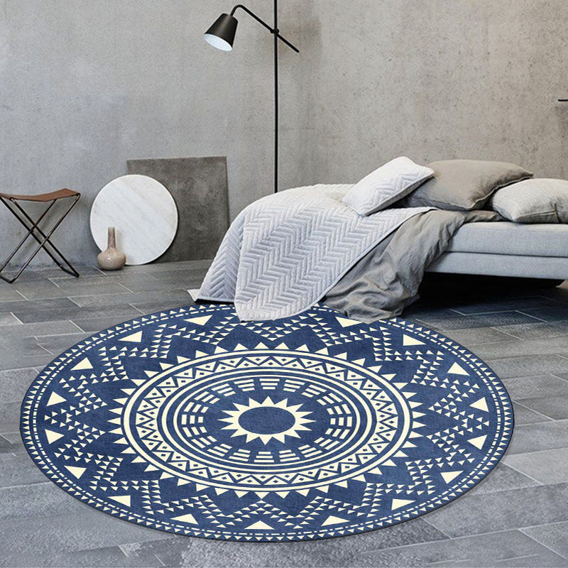 Skorter | Blue and green southwest rug Polyester geometric pattern rug washable non-slip backing rug for living room
