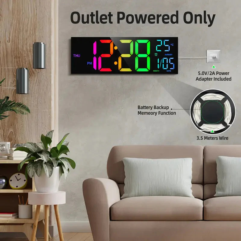 Skorter | 16.2" Large Display Digital Color Changing Wall Clock with Built-in Night Light