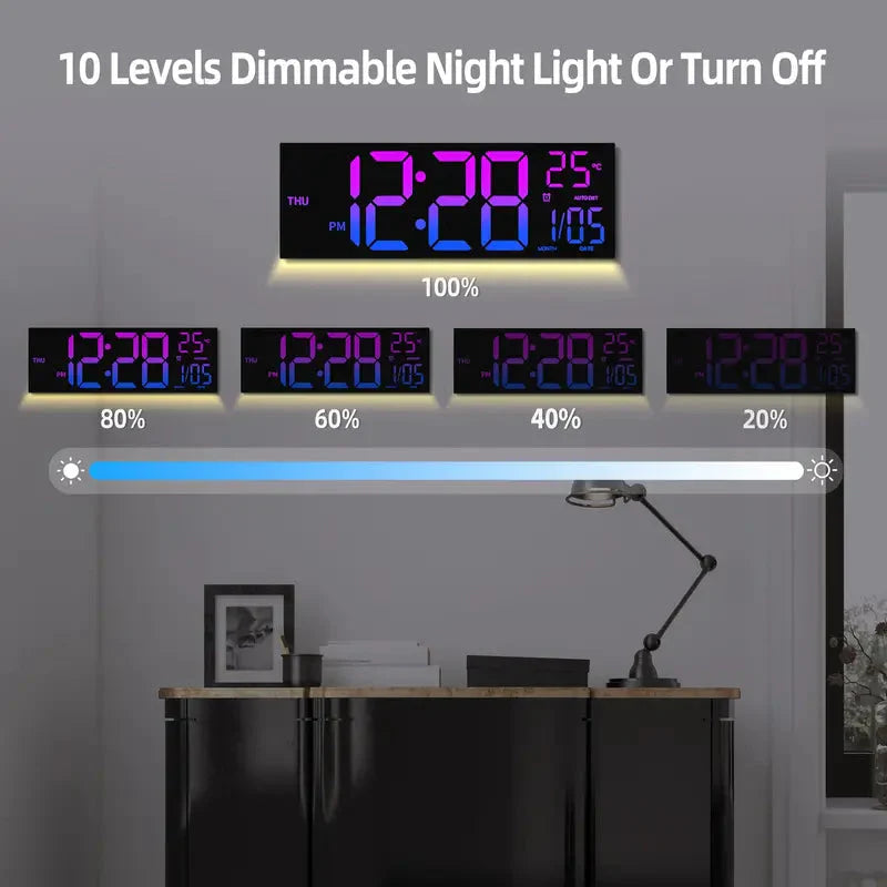 Skorter | 16.2" Large Display Digital Color Changing Wall Clock with Built-in Night Light
