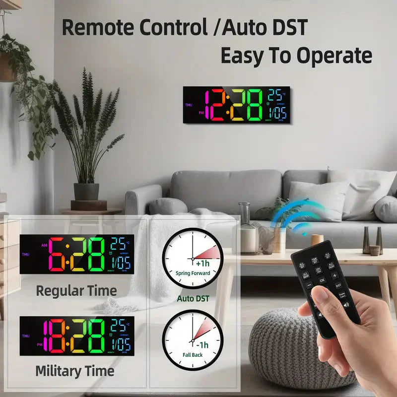 Skorter | 16.2" Large Display Digital Color Changing Wall Clock with Built-in Night Light