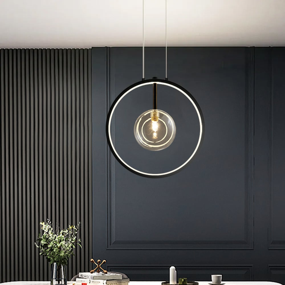 Skorter | LumoGlobe – Minimalist Black Pendant Lamp with Glass LED Sphere