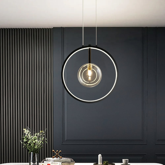 Skorter | LumoGlobe – Minimalist Black Pendant Lamp with Glass LED Sphere