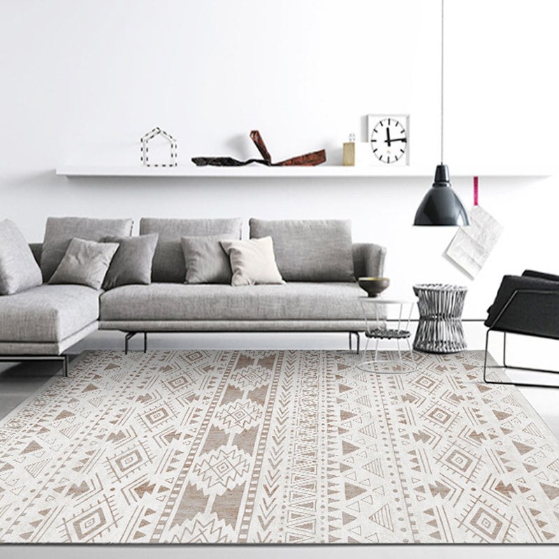 Skorter | Americana Tribal Geometric Pattern Rug Brown Polyester Rug Machine Washable Non-Slip Rug for the Bedroom
