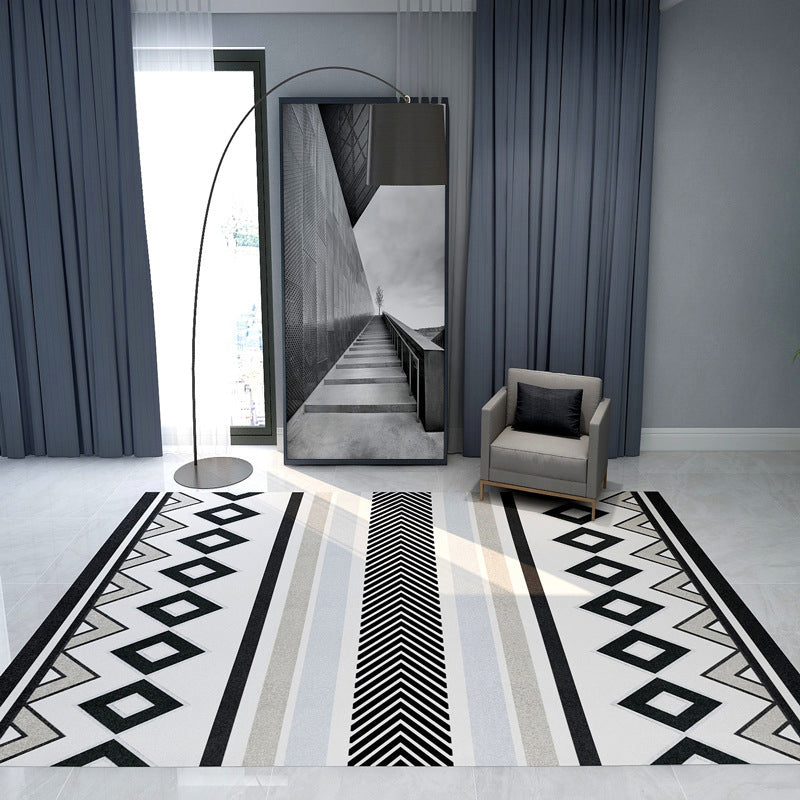 Skorter | Black and Gray Southwest Carpet Polyester Tree Pattern Carpet Washable Non-Slip Underlay Carpet for Living Room