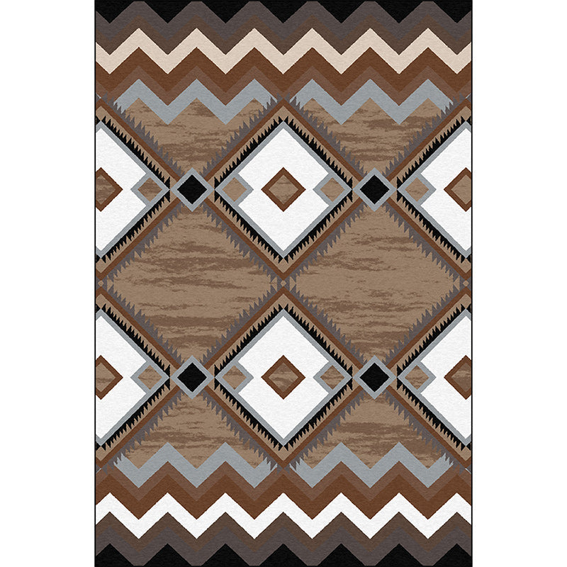 Skorter | Brown Bedroom Carpet Southwestern Geometric Diamond Wave Pattern Area Rug Polyester Non-Slip Rug