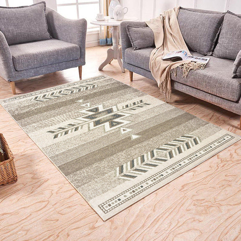Skorter | Brown and White Bedroom Rug Southwest Geometric Diamond Stripe Pattern Rug Polyester Pet-Friendly Rug