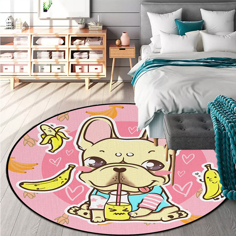 Skorter | Beautiful children's carpet in pink and yellow animal dog banana balloon pattern carpet polyester washable carpet for the children's room