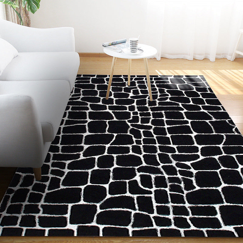 Skorter | Black and White Contemporary Rug Polyester Crocodile Pattern Rug Washable Non-Slip Backing Carpet for Living Room