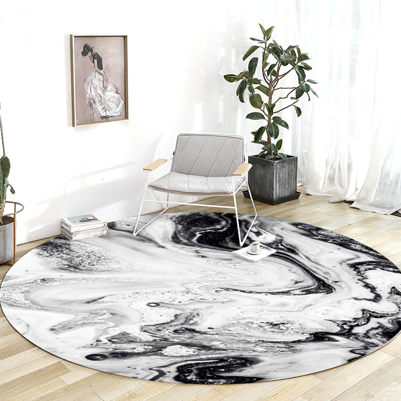 Skorter | Black and White Bedroom Carpet Modern Abstract Oil Painting Pattern Area Rug Polyester Non-Slip Washable Rug