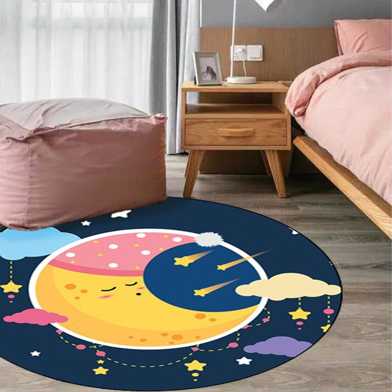 Skorter | Blue Children's Room Carpet Children's Fairy Tale Moon Stars Pattern Carpet Polyester
Non-Slip Back Carpet