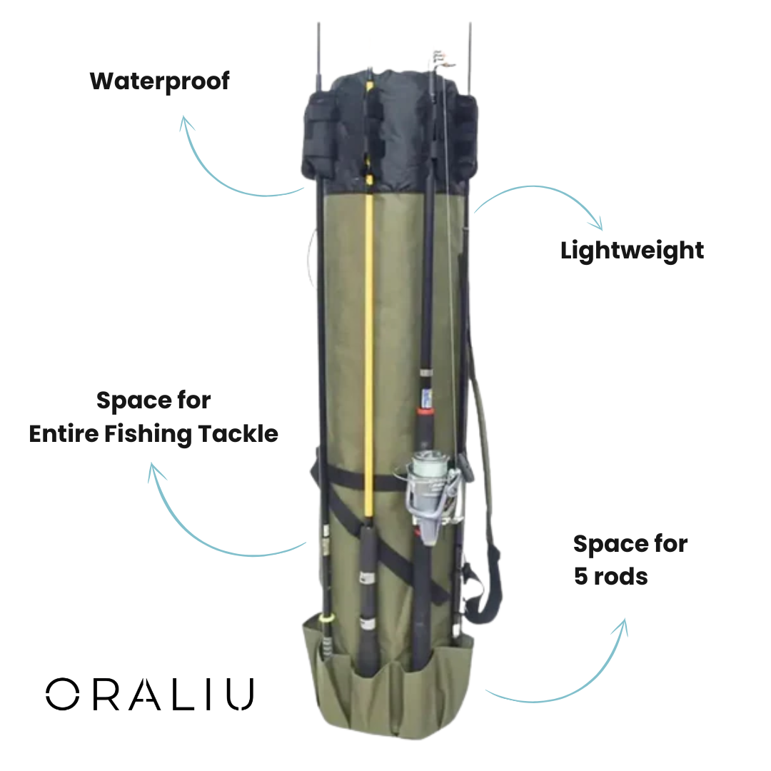 Skorter | Fishing Rod Carry Bag – Foldable, Lightweight & Durable Storage with 5-Rod Capacity (Army Green)