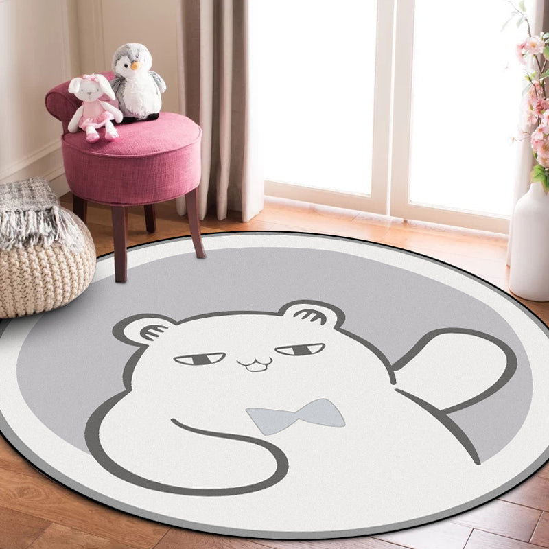 Skorter | Casual Kids Carpet in Gray Animal Bear Pattern Carpet Polyester Non-Slip Bottom Washable Carpet for Kids Room