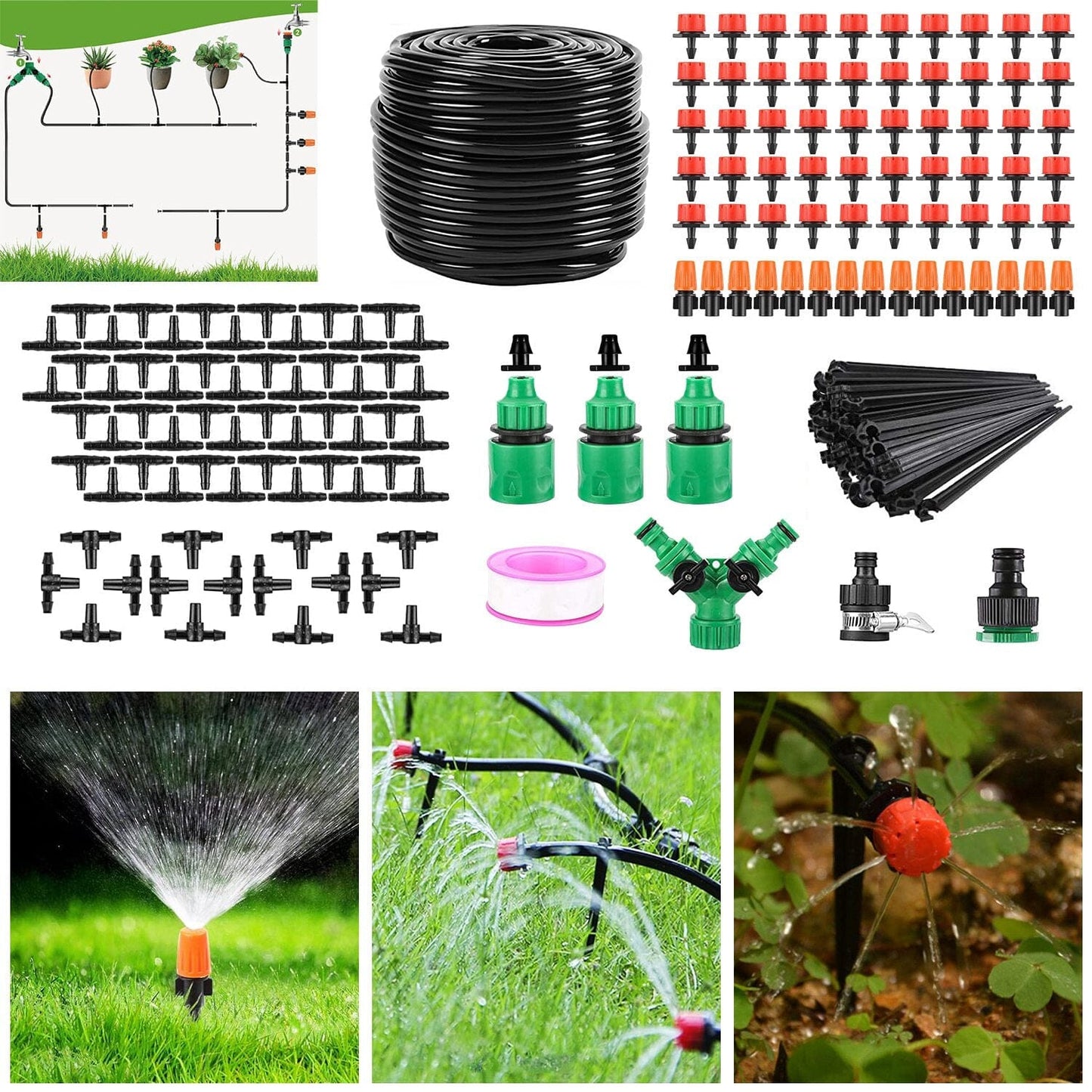 Skorter | 164FT Drip Irrigation Kit Automatic Garden Watering System