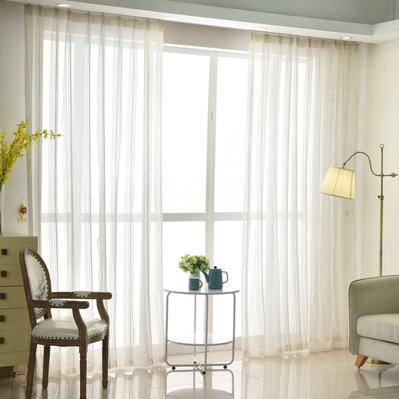 Skorter | 1 Piece White Striped Sheer Curtains for the Living Room - Soft Voile, Decorative, Light-Filtering