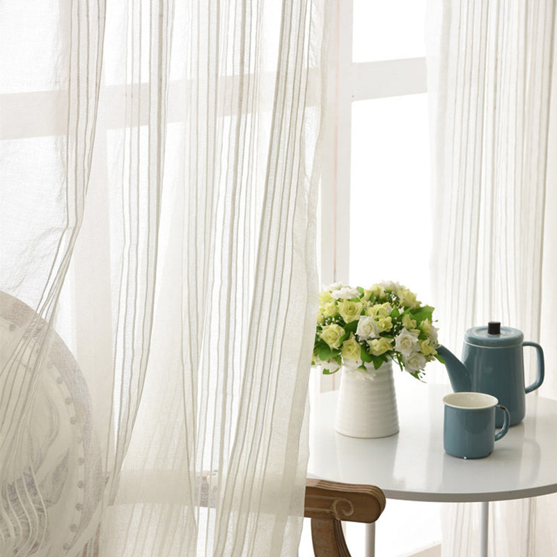 Skorter | 1 Piece White Striped Sheer Curtains for the Living Room - Soft Voile, Decorative, Light-Filtering