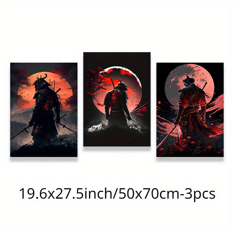 Skorter | 3-piece Samurai Canvas Paintings Set - Cherry Blossom Sunset