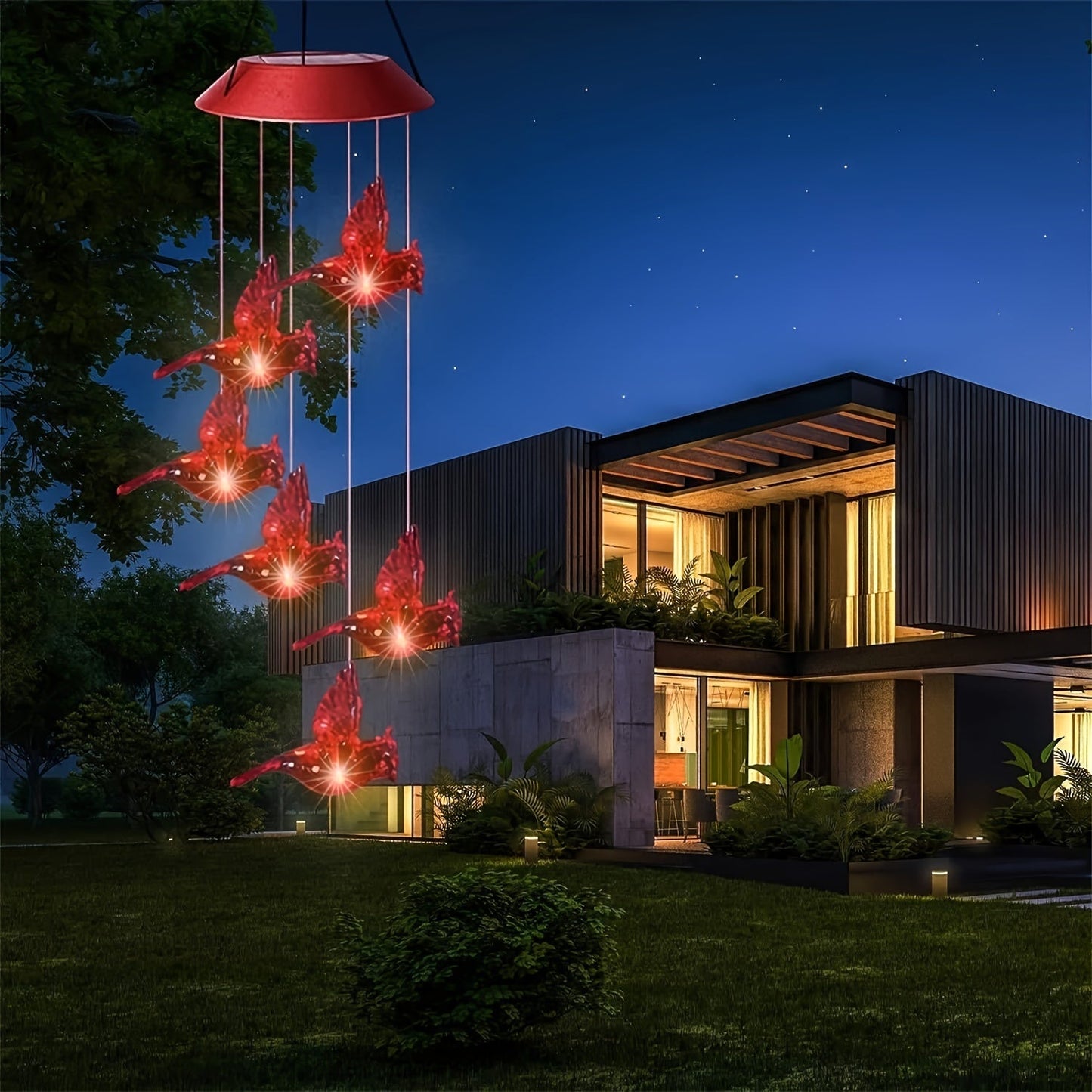 Skorter | Red Cardinal Bird Solar Wind Chimes with LED Lights - 4 Tubes, Waterproof Garden Decor for Patio, Perfect Gift for Mom, Grandma, Wife