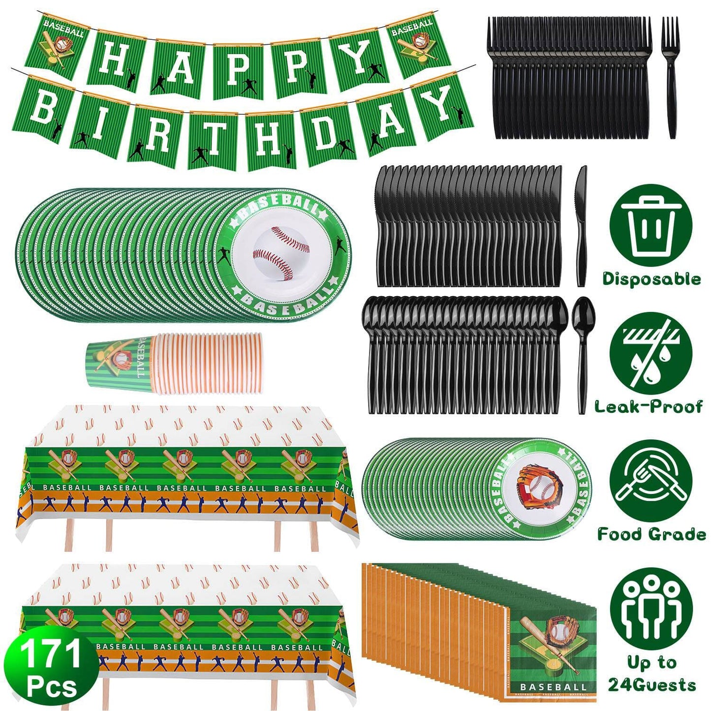 Skorter | 171-pieces: Baseball birthday party disposable tableware set