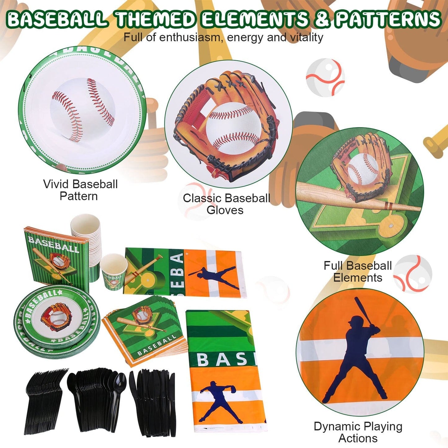 Skorter | 171-pieces: Baseball birthday party disposable tableware set