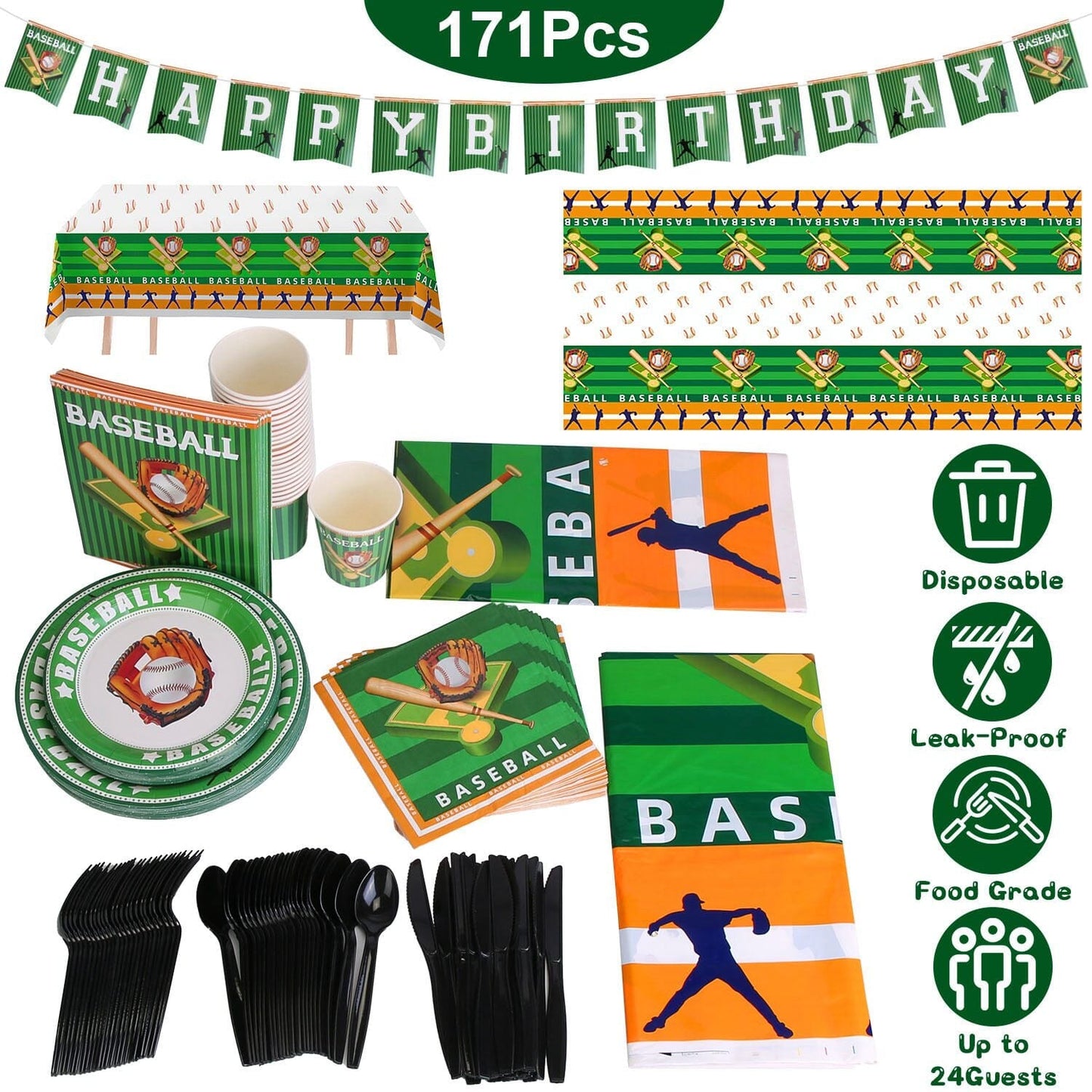 Skorter | 171-pieces: Baseball birthday party disposable tableware set