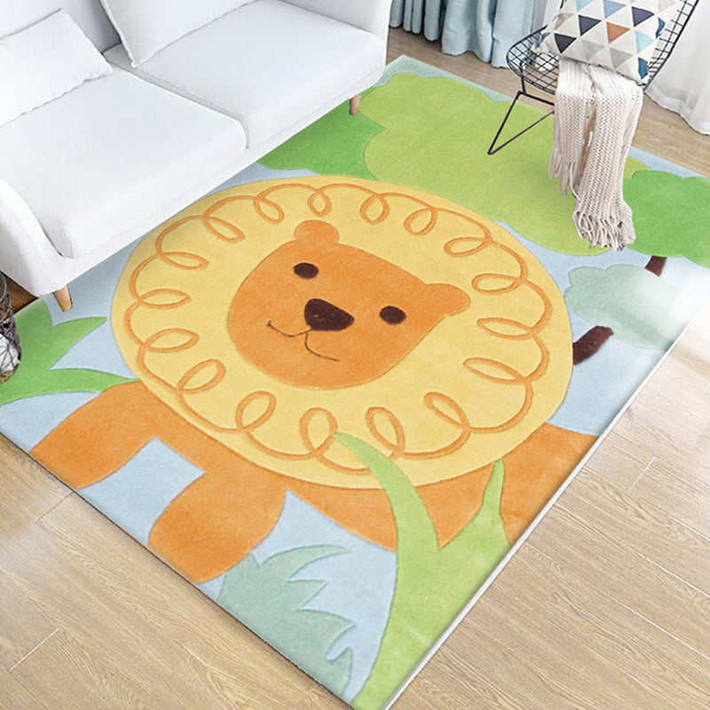 Skorter | Children's Animal Pattern Rug Green Multicolor Polyester Rug Washable Pet-Friendly Non-Slip Rug for the Children's Room