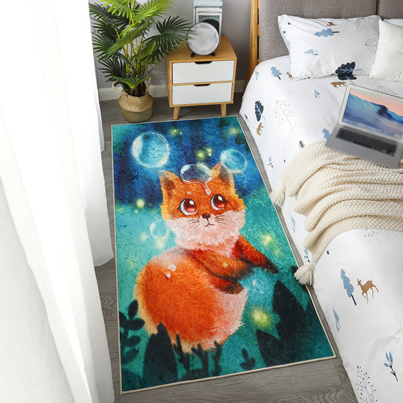 Skorter | Children Dog Pattern Rug Green and Blue Polyester Rug Washable Pet Friendly Non-Slip Area Rug for the Children's Room