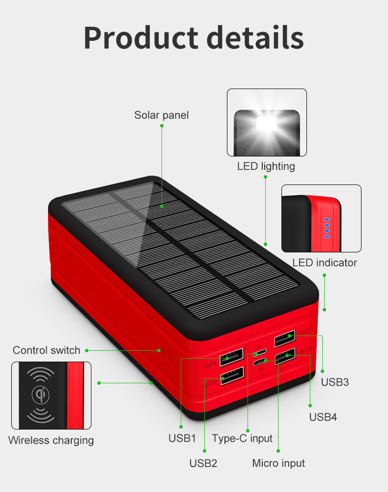 Skorter | Massive 50000 mAh Capacity Wireless Solar Power Bank