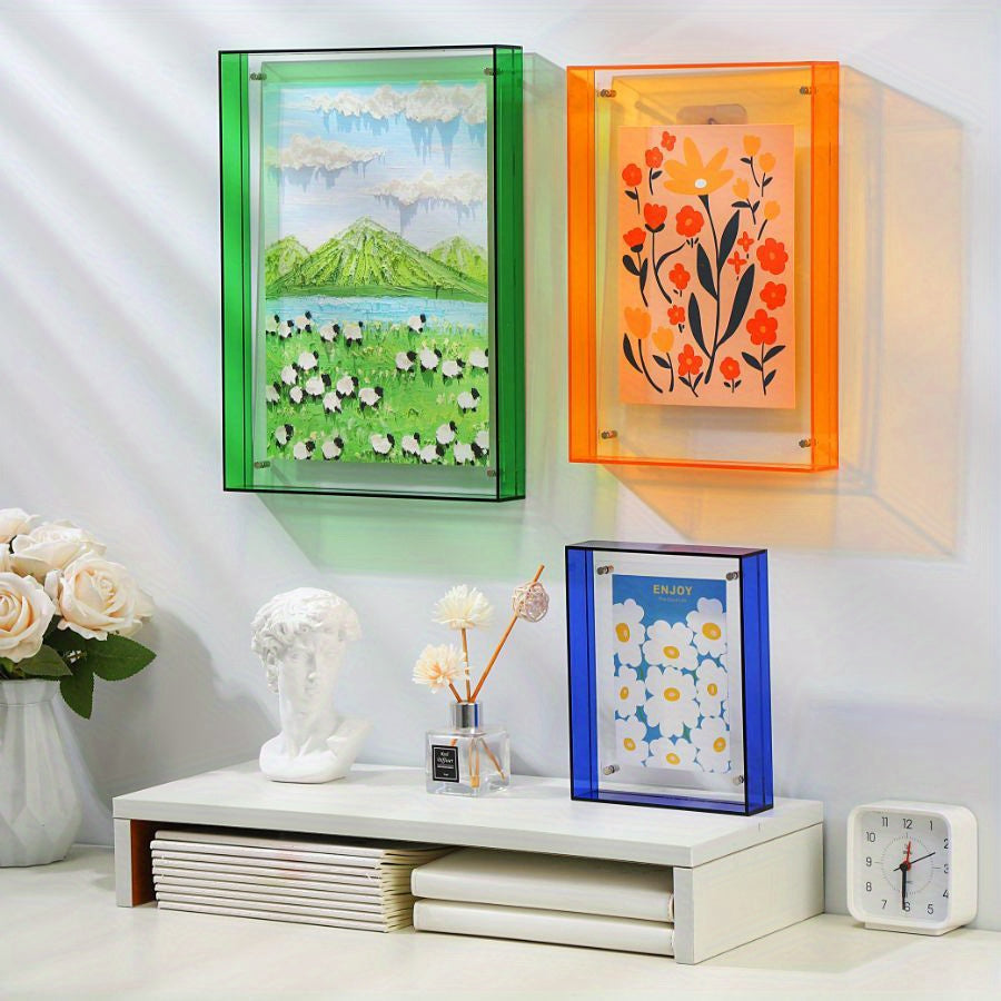 Skorter | 1 pcs Vertical Acrylic Picture Box - Transparent Double-sided Picture Frame in Art Deco Style, Suitable for Wall and Table Decoration