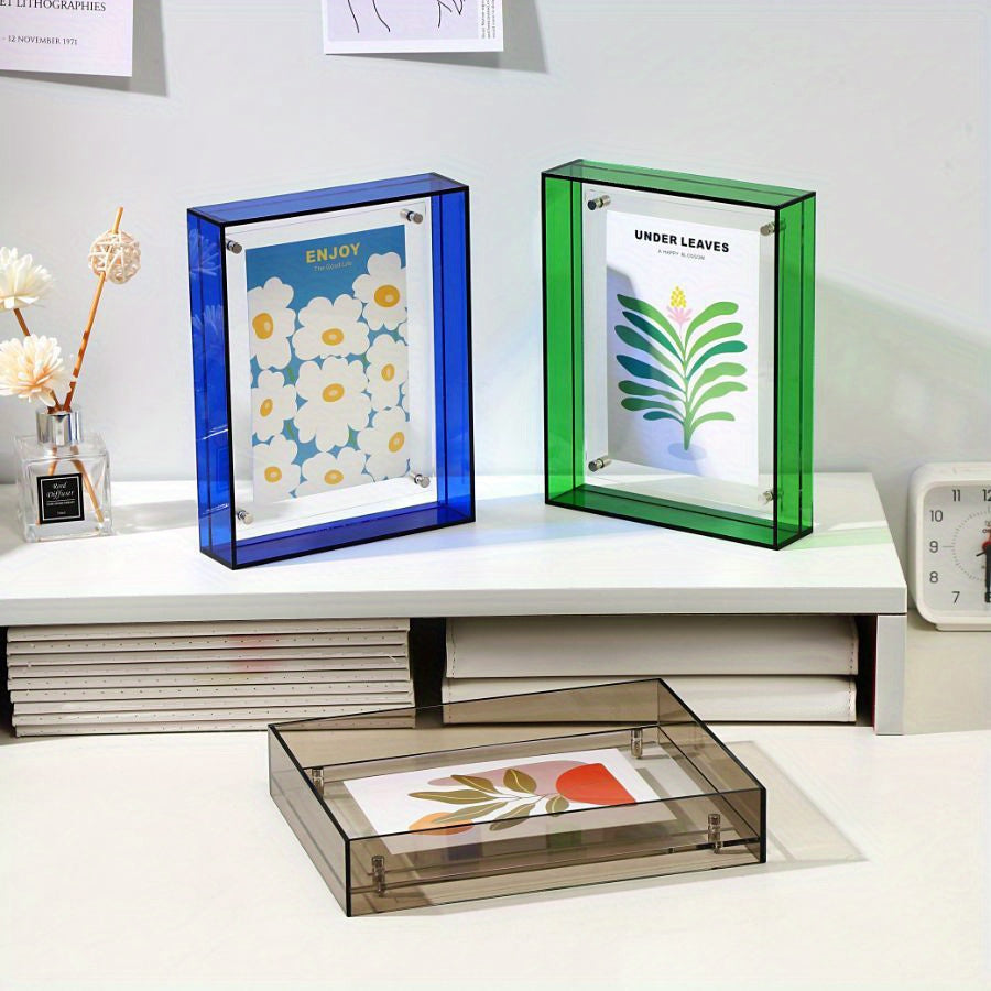 Skorter | 1 pcs Vertical Acrylic Picture Box - Transparent Double-sided Picture Frame in Art Deco Style, Suitable for Wall and Table Decoration