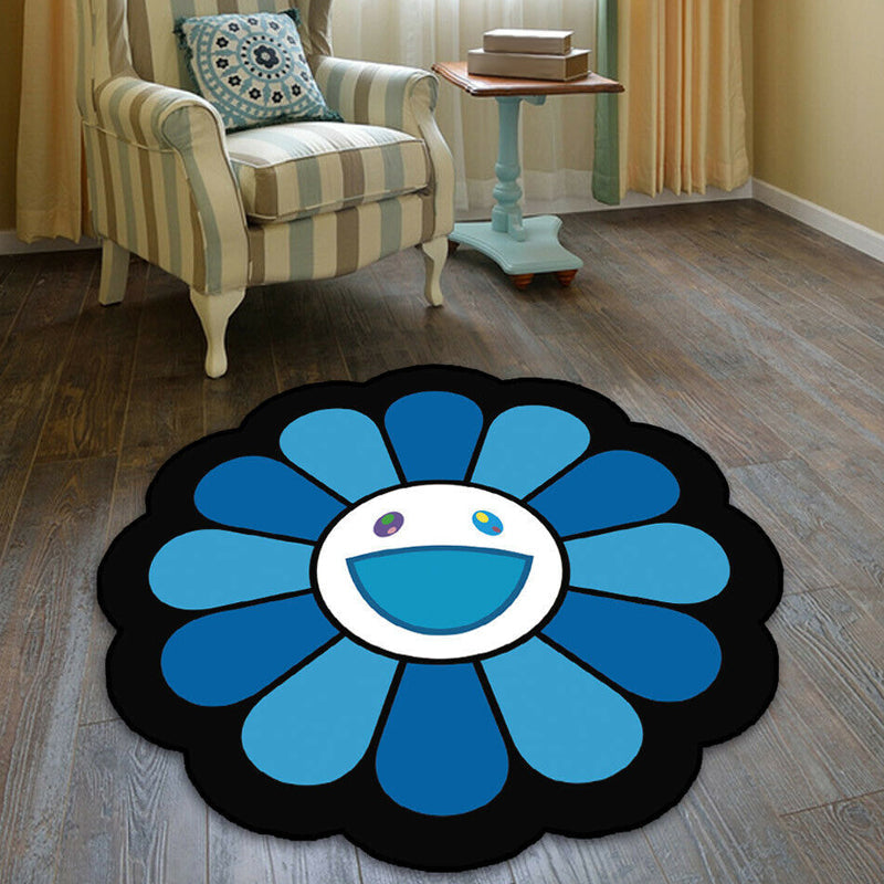 Skorter | Colorful Flower Pattern Rug Black Multicolor Kids Rug Polyester Pet Friendly Washable Area Rug for Kids Room