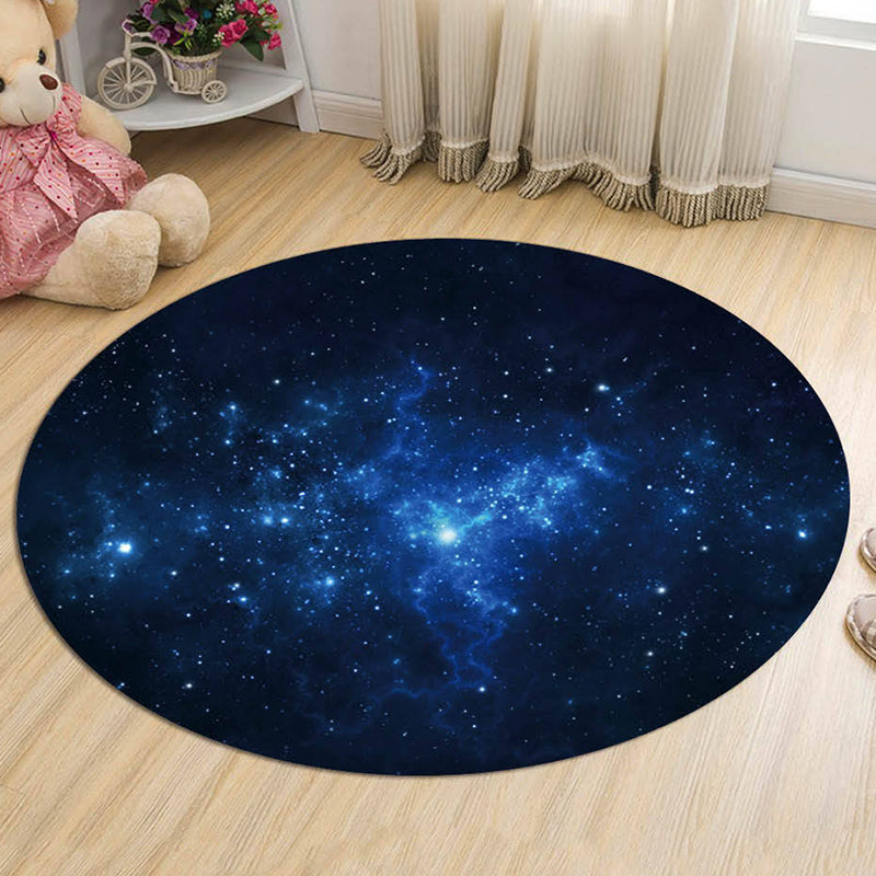 Skorter | Black and Blue Kids Carpet Polyester Galaxy Pattern Rug Pet-Friendly Washable Non-Slip Backing Carpet for Decoration