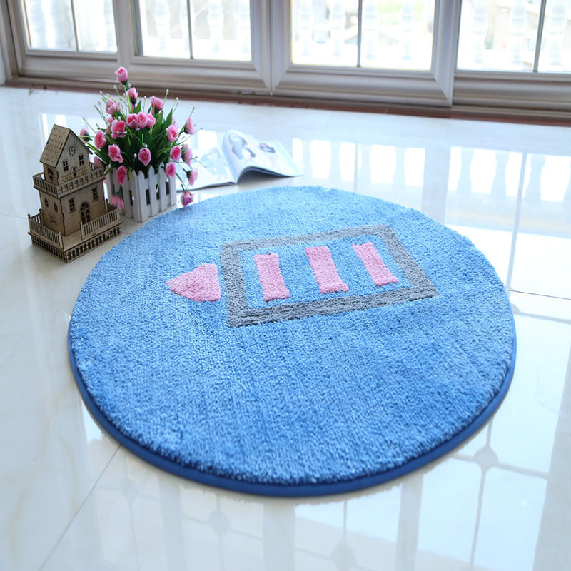 Skorter | Blue and Red Children's Carpet Polyester Home and Battery Pattern Carpet Pet Friendly Washable Non-Slip Back Carpet for Decoration