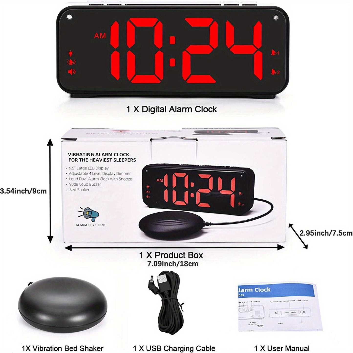 Skorter | LoudClock - Vibrating Alarm Clock with Large LED Display and Dual Alarms