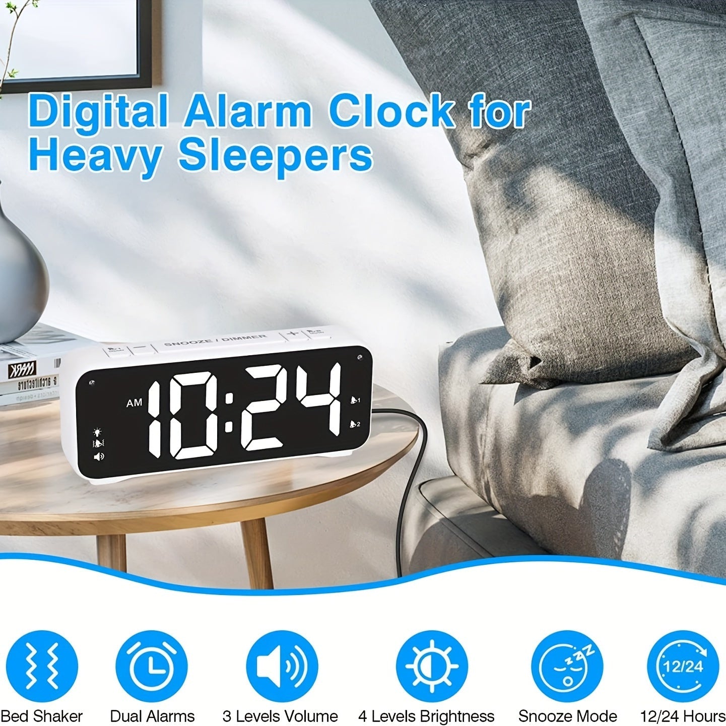 Skorter | LoudClock - Vibrating Alarm Clock with Large LED Display and Dual Alarms