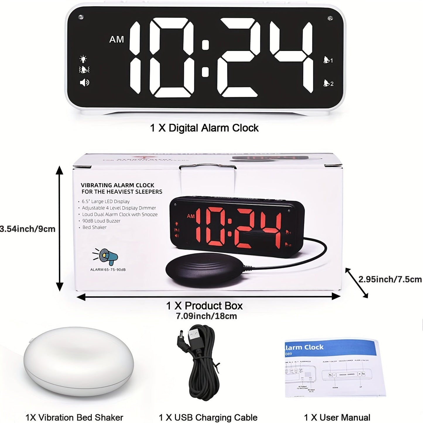 Skorter | LoudClock - Vibrating Alarm Clock with Large LED Display and Dual Alarms