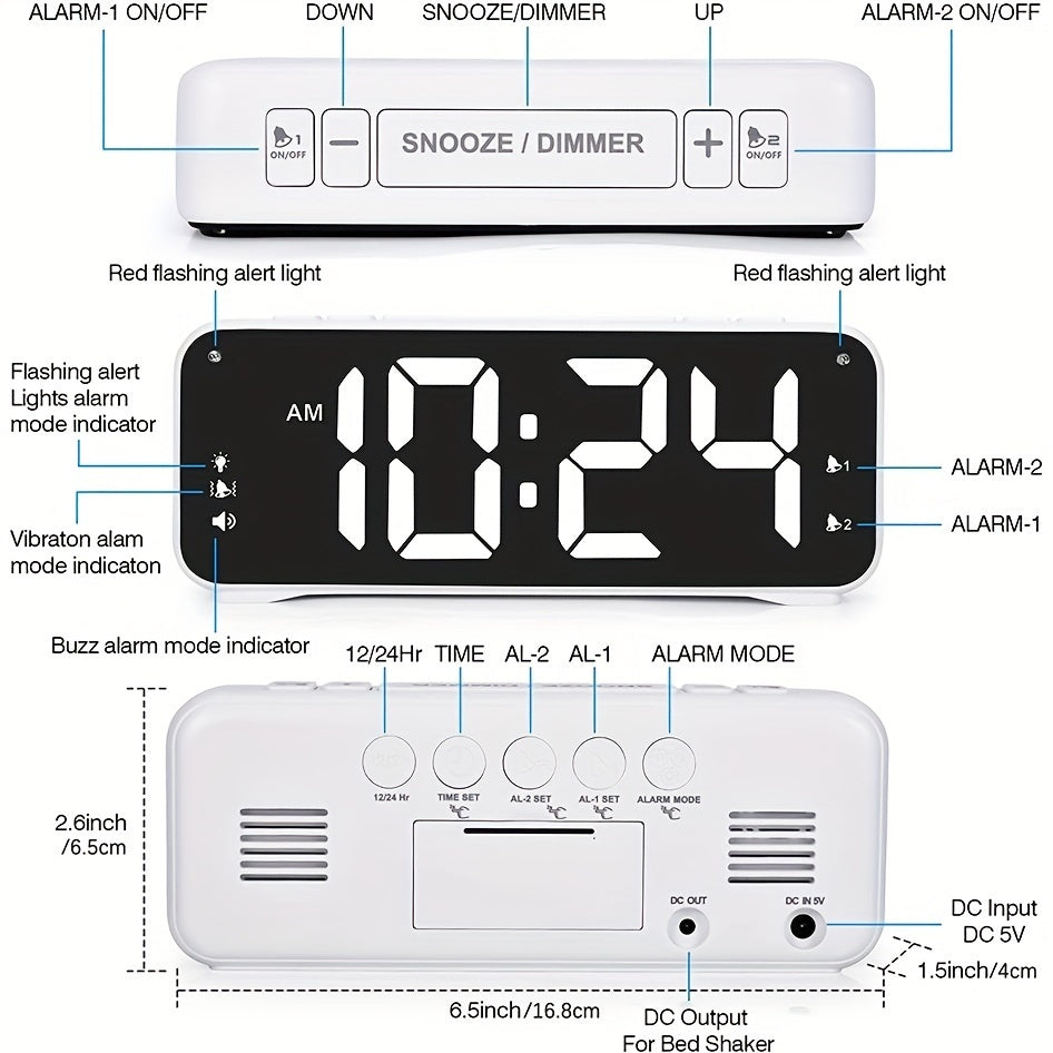 Skorter | LoudClock - Vibrating Alarm Clock with Large LED Display and Dual Alarms
