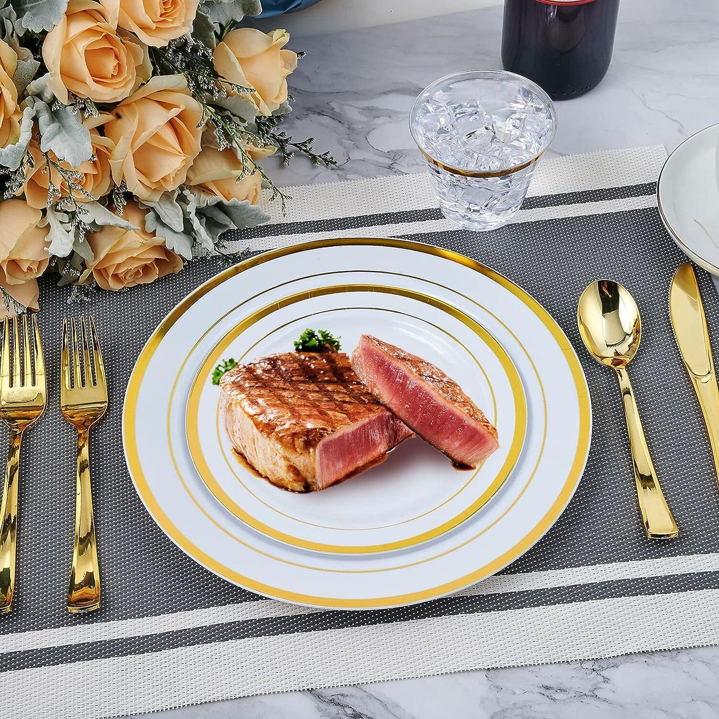 Skorter | 175-Piece: Disposable Gold Dinnerware Set