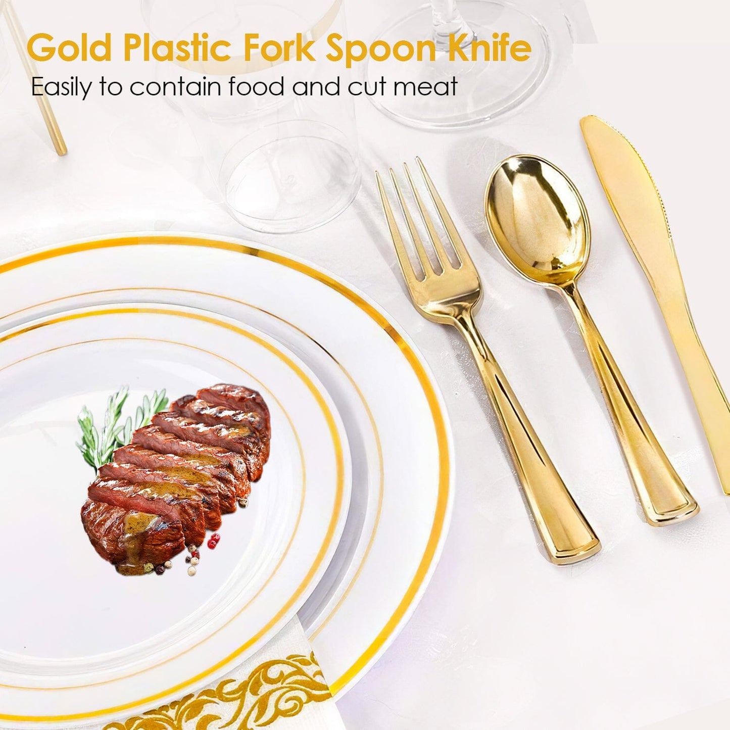 Skorter | 175-Piece: Disposable Gold Dinnerware Set