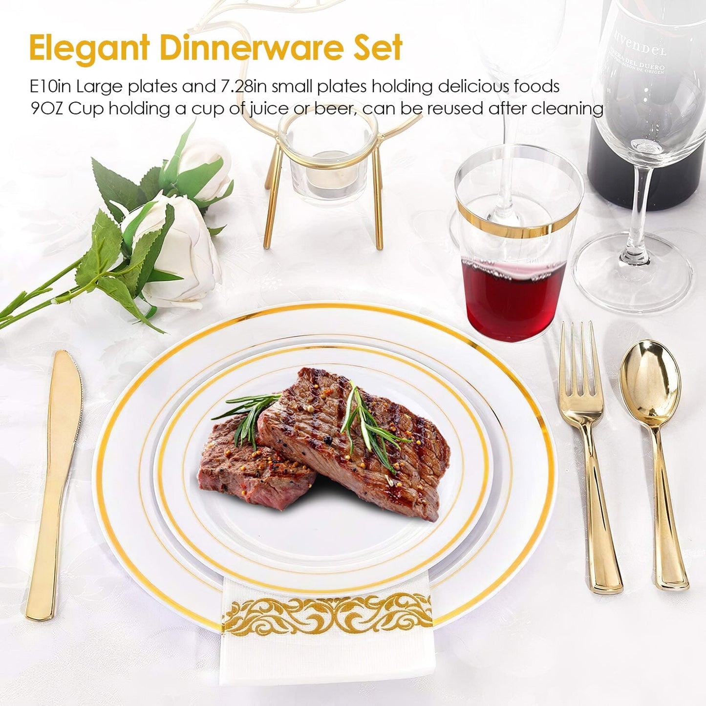 Skorter | 175-Piece: Disposable Gold Dinnerware Set