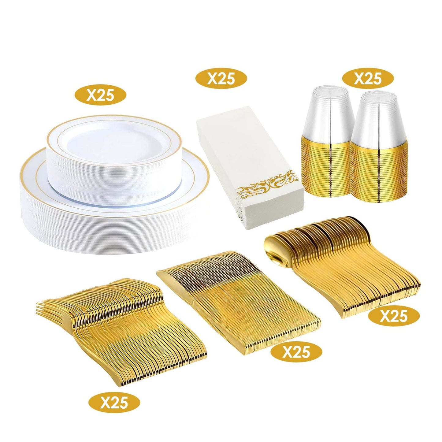 Skorter | 175-Piece: Disposable Gold Dinnerware Set