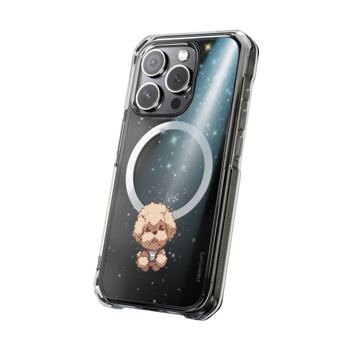 Skorter | Fluff's - Pookie the Poodle Beaming in Space Magnetic Clear Case for iPhone Series