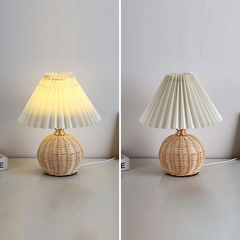 Skorter | RattaLume Nordic LED Table Lamp | Woven Rattan & Foldable Fabric Shade | Mood Light | Decor for the Bedroom
